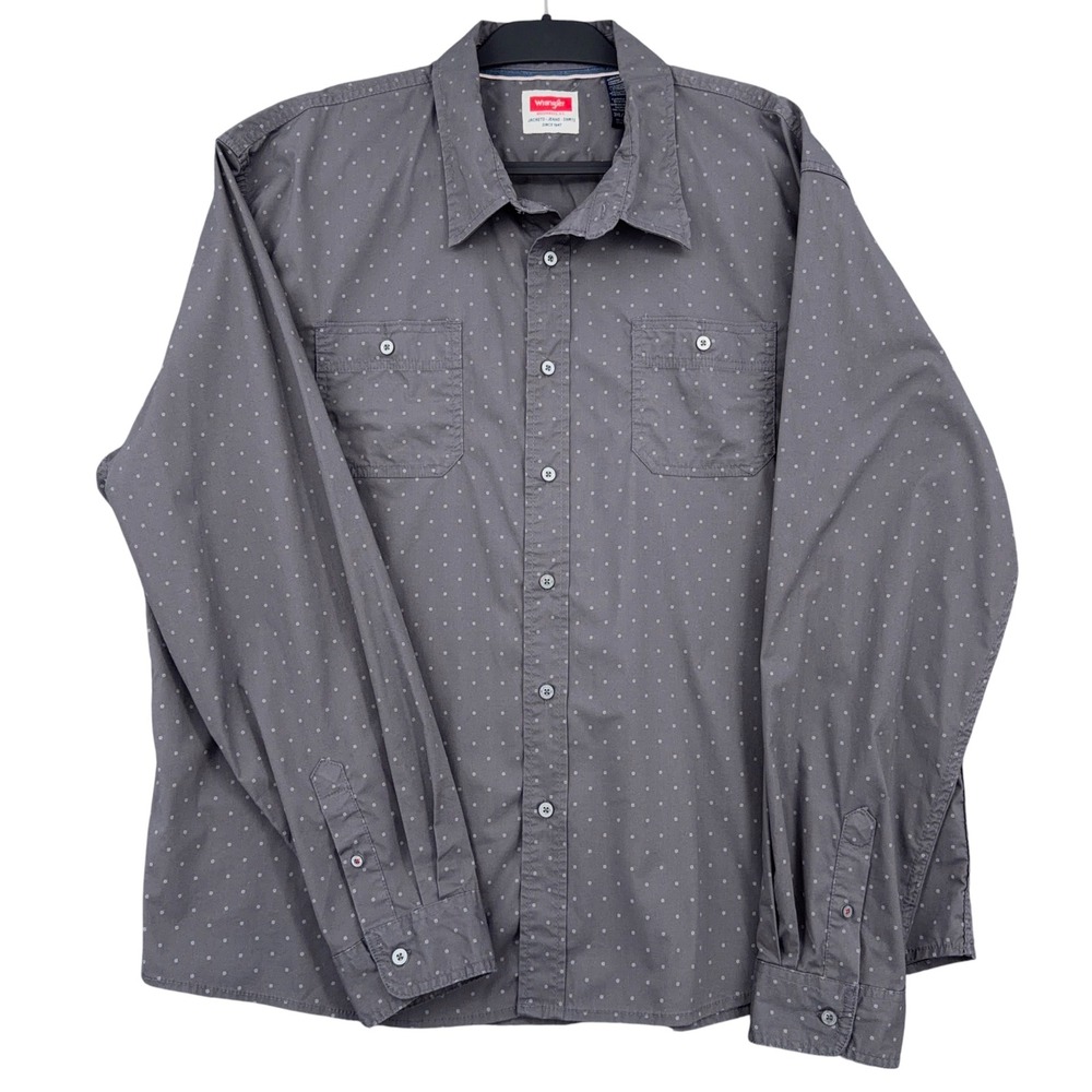 Wrangler Button Front Mens 3XL Cotton Blend Gray Geometric Micro-Print Shirt